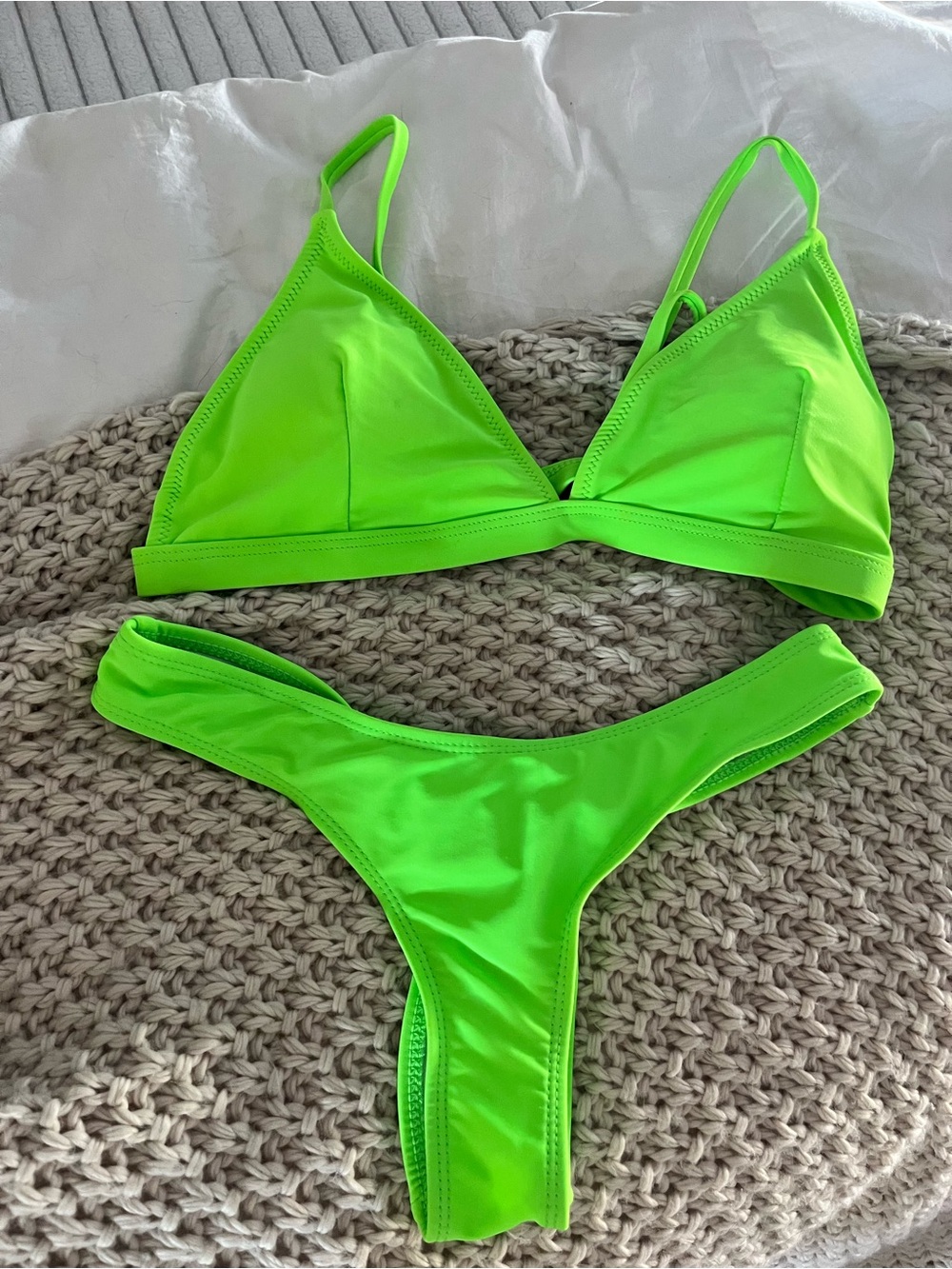 Lime Green Thong Bikini Set Scrunch Bottom Small Neon